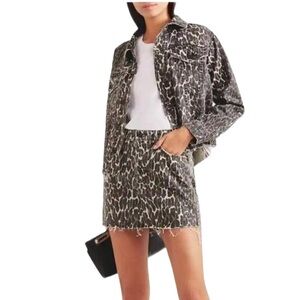 Mother Mini skirt denim cut off raw hem vagabond animal print cheetah frayed 25